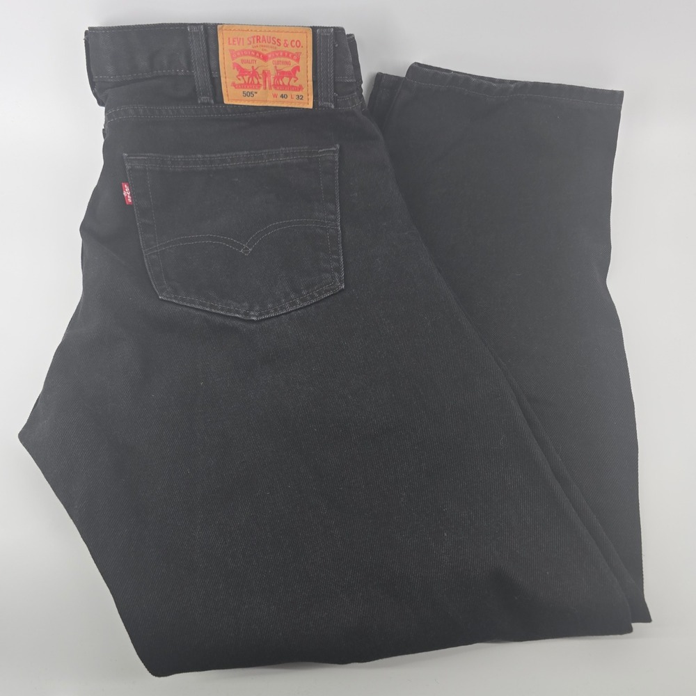 Levi's 505 Regular Fit Jeans Mens 40x32 Black Straight Leg Denim